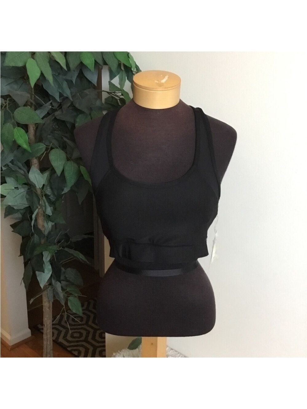 Charmed Hearts black sports bra Womans size medium racerback mesh